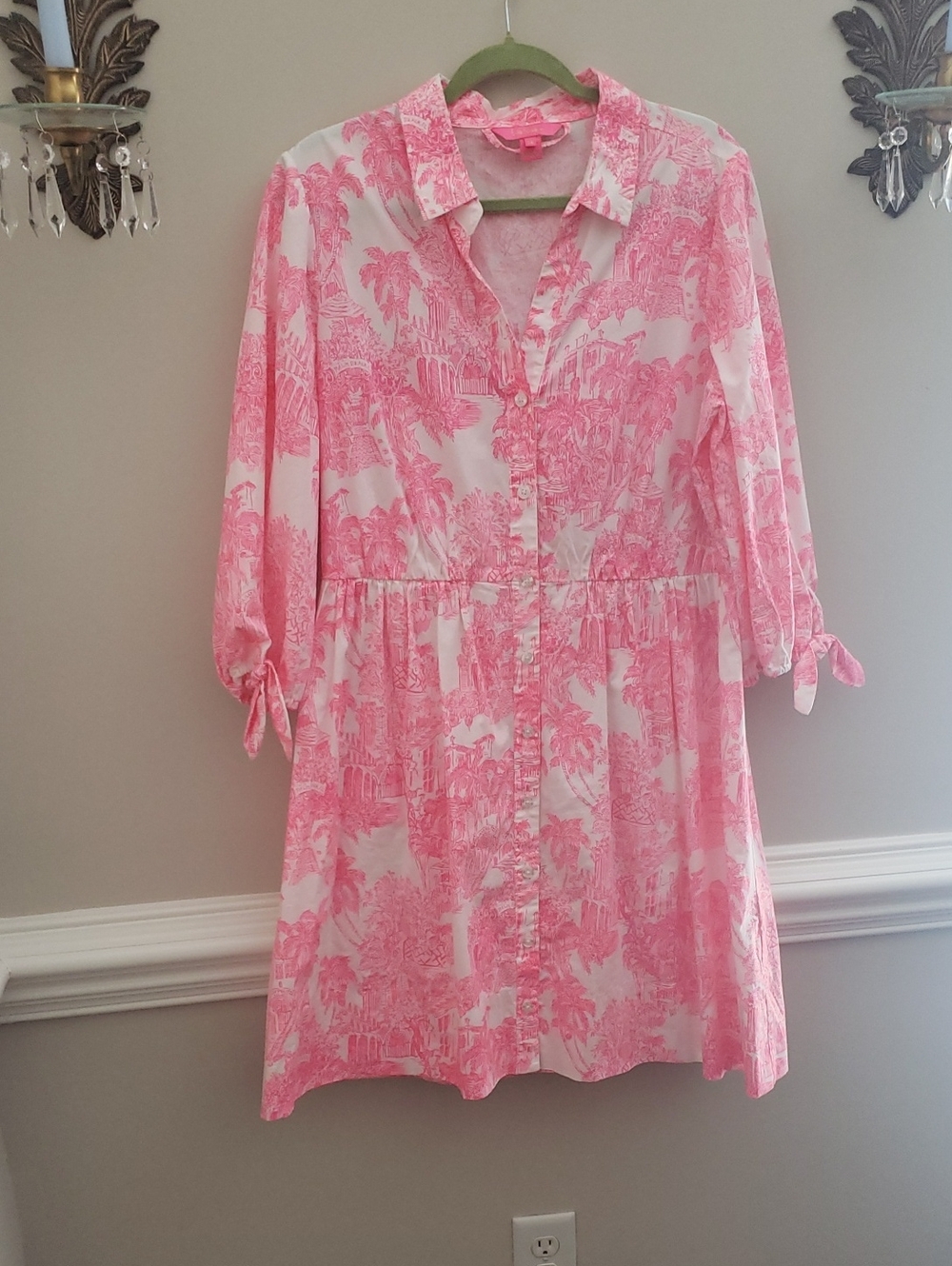 Lilly Pulitzer Pink and White AmaritaToile Anniversary Button-Front Midi Dress
